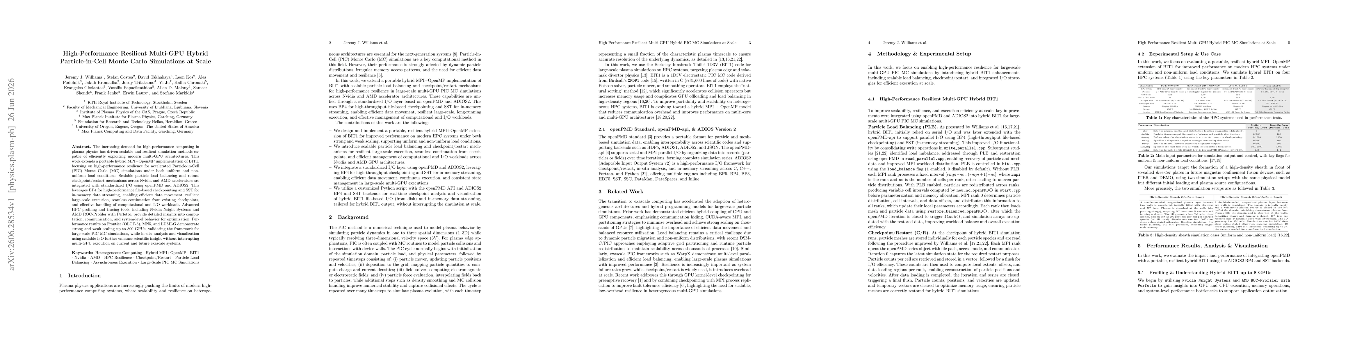 Thumbnail for High-Performance Resilient Multi-GPU Hybrid Particle-in-Cell Monte Carlo Simulations at Scale