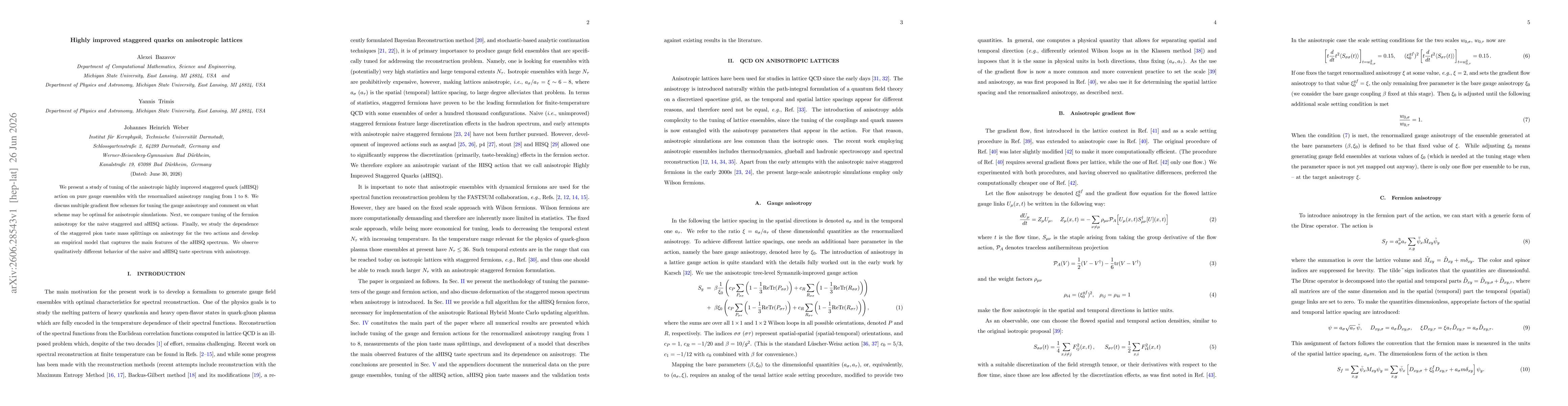 Thumbnail for Highly improved staggered quarks on anisotropic lattices