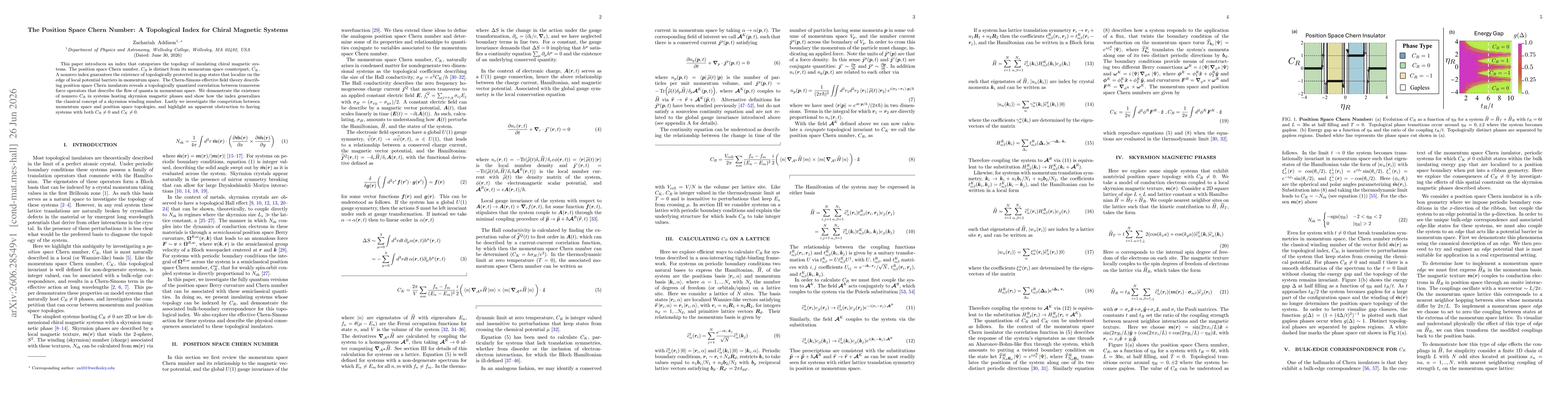 Thumbnail for The Position Space Chern Number: A Topological Index for Chiral Magnetic Systems