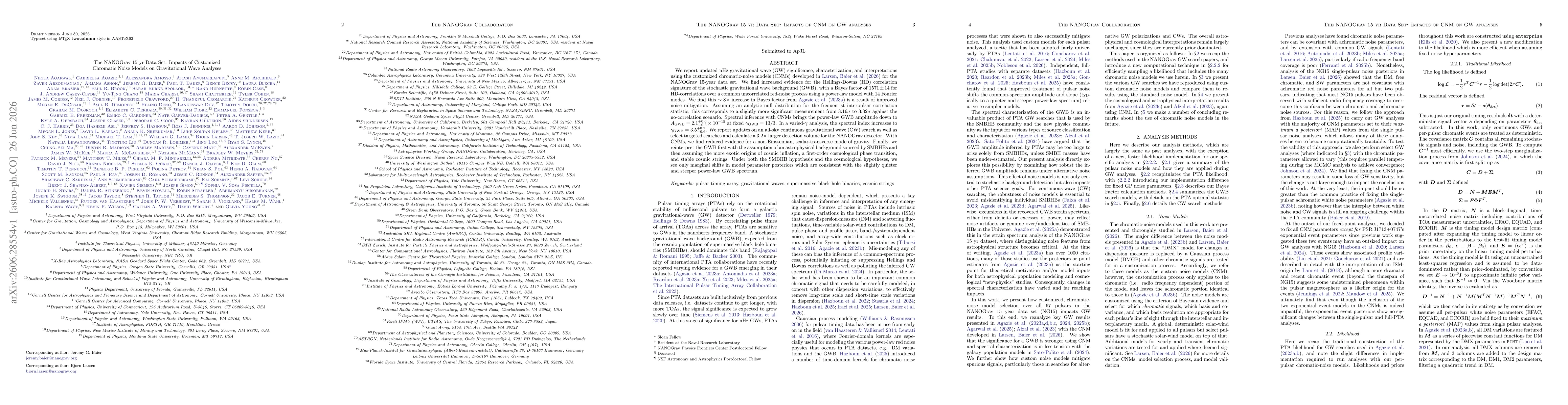 Thumbnail for The NANOGrav 15 yr Data Set: Impacts of Customized Chromatic Noise Models on Gravitational Wave Analyses