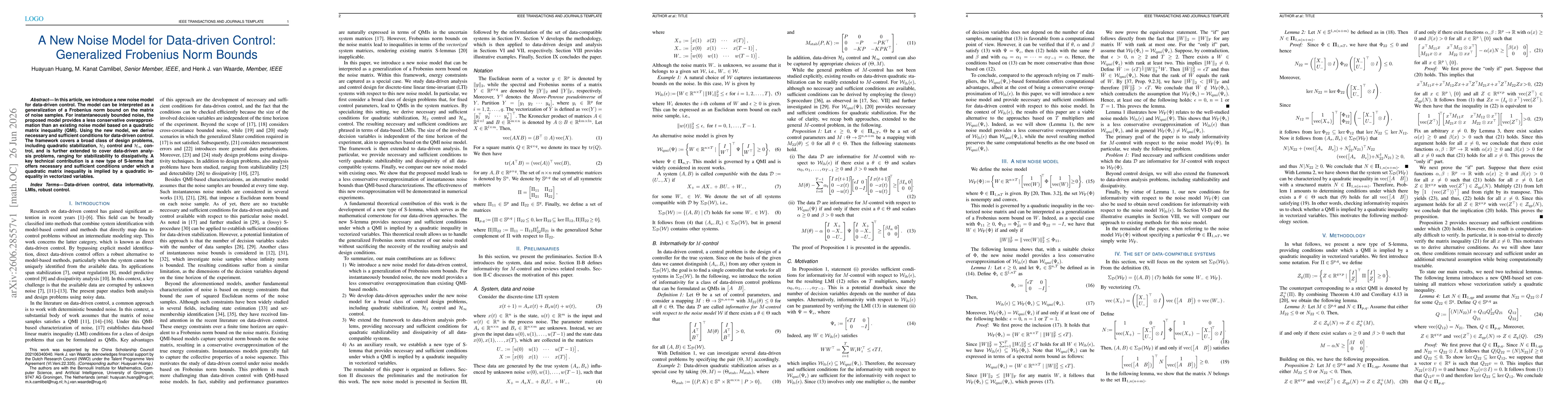 Thumbnail for A New Noise Model for Data-driven Control: Generalized Frobenius Norm Bounds
