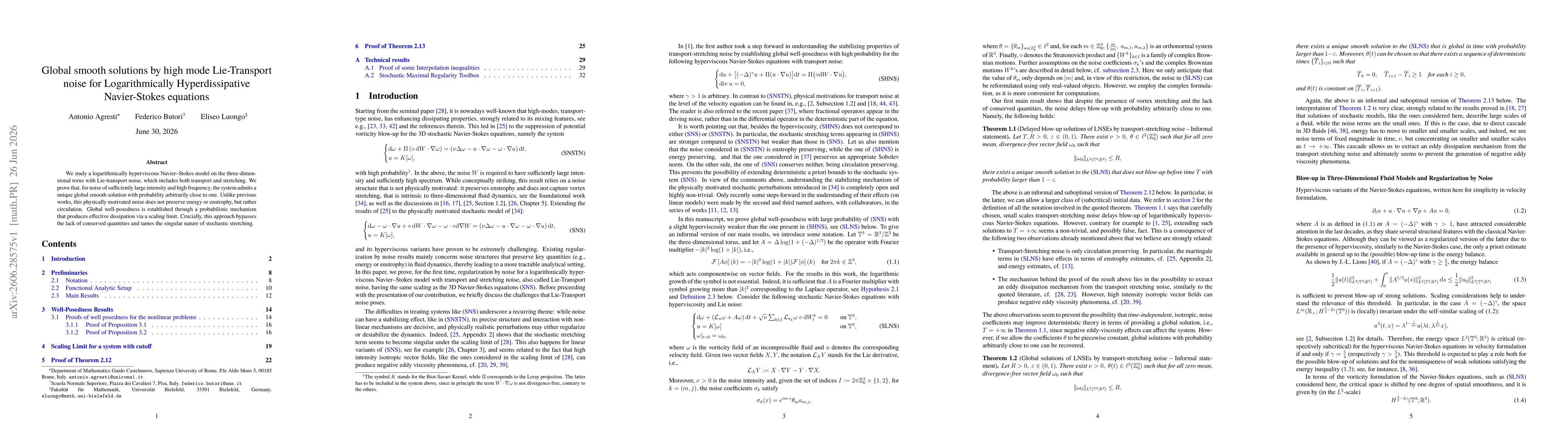 Thumbnail for Global smooth solutions by high mode Lie-Transport noise for Logarithmically Hyperdissipative Navier-Stokes equations