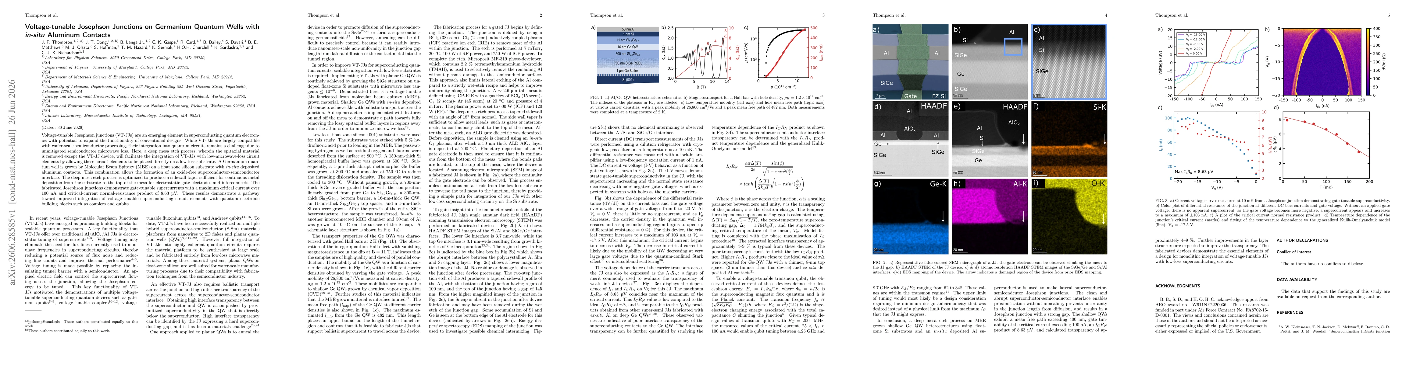 Thumbnail for Voltage-tunable Josephson Junctions on Germanium Quantum Wells with in-situ Aluminum Contacts