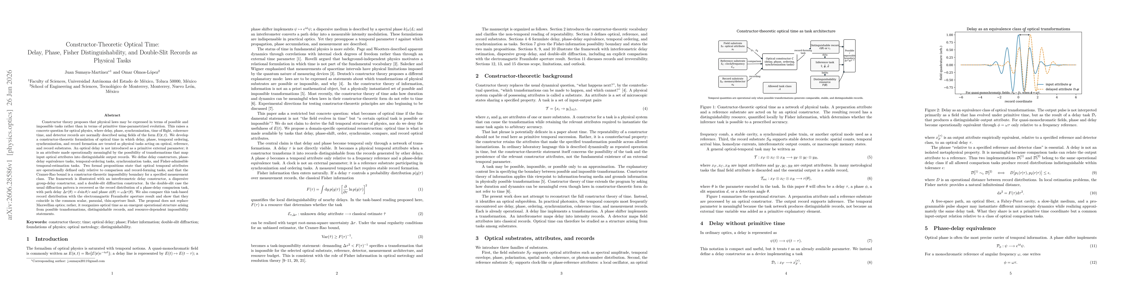 Thumbnail for Constructor-Theoretic Optical Time: Delay, Phase, and Fisher Distinguishability as Physical Tasks