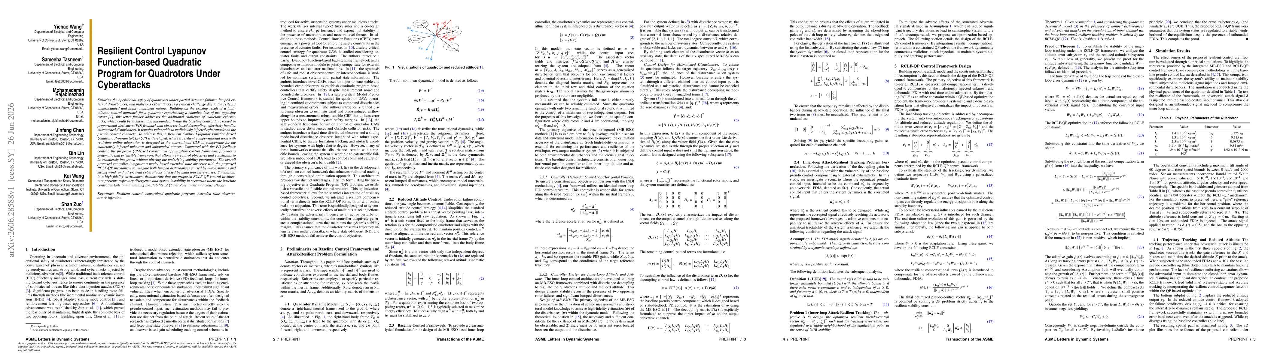 Thumbnail for Resilient Control Lyapunov Function-based Quadratic Program for Quadrotors Under Cyberattacks