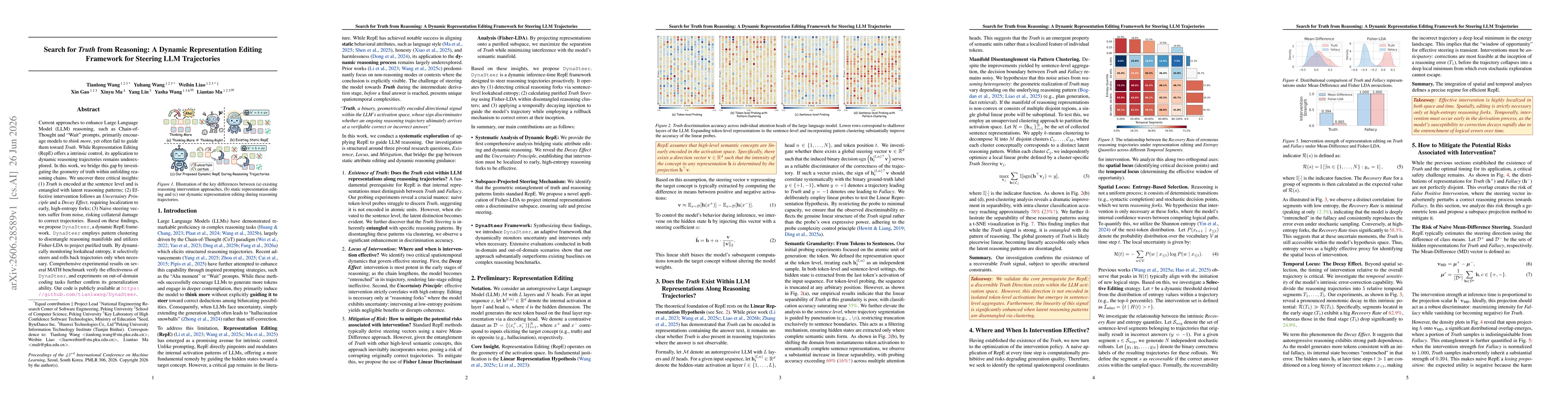 Thumbnail for Search for Truth from Reasoning: A Dynamic Representation Editing Framework for Steering LLM Trajectories