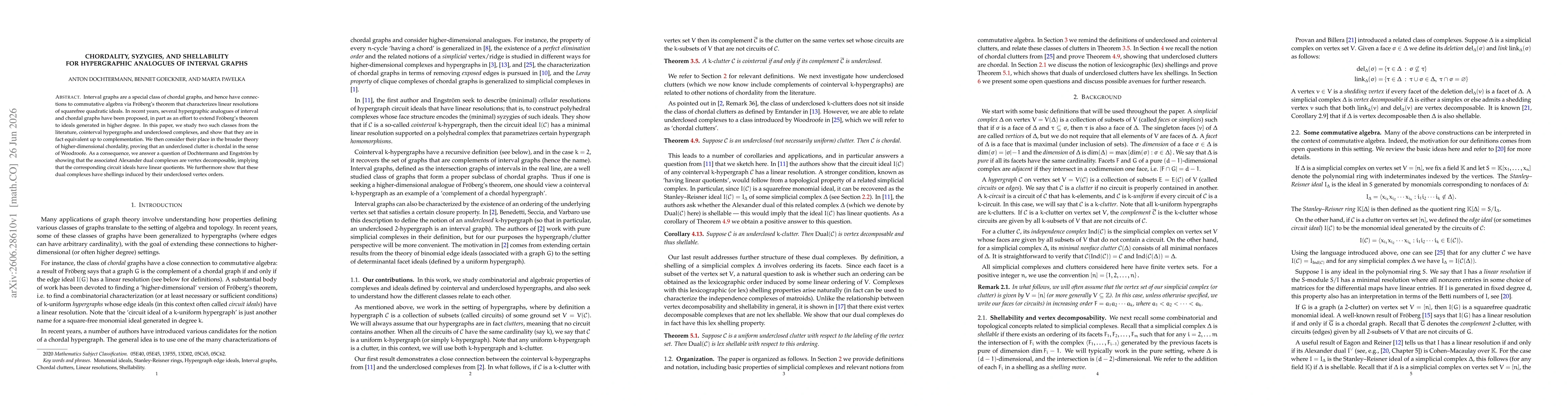 Thumbnail for Chordality, syzygies, and shellability for hypergraphic analogues of interval graphs