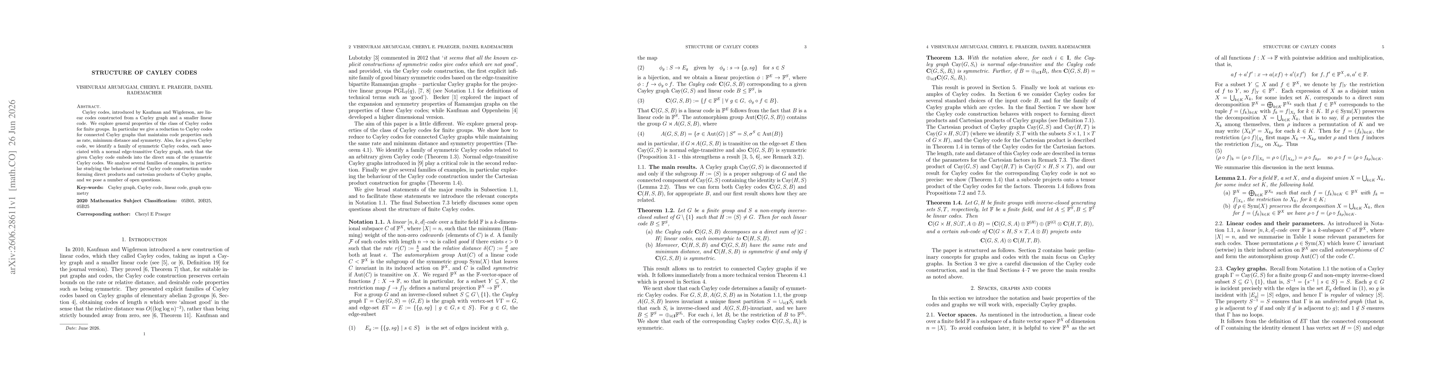 Thumbnail for Structure of Cayley Codes