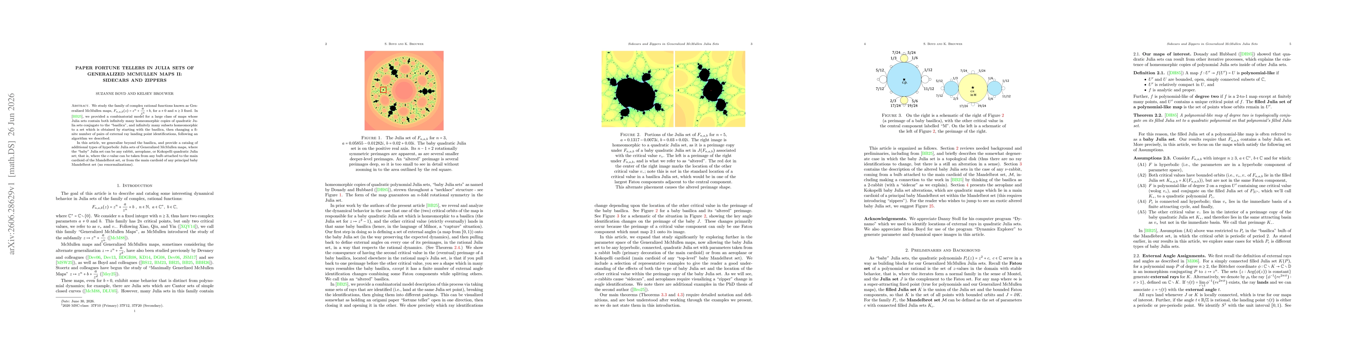 Thumbnail for Paper Fortune Tellers in Julia sets of Generalized McMullen maps II: Sidecars and Zippers