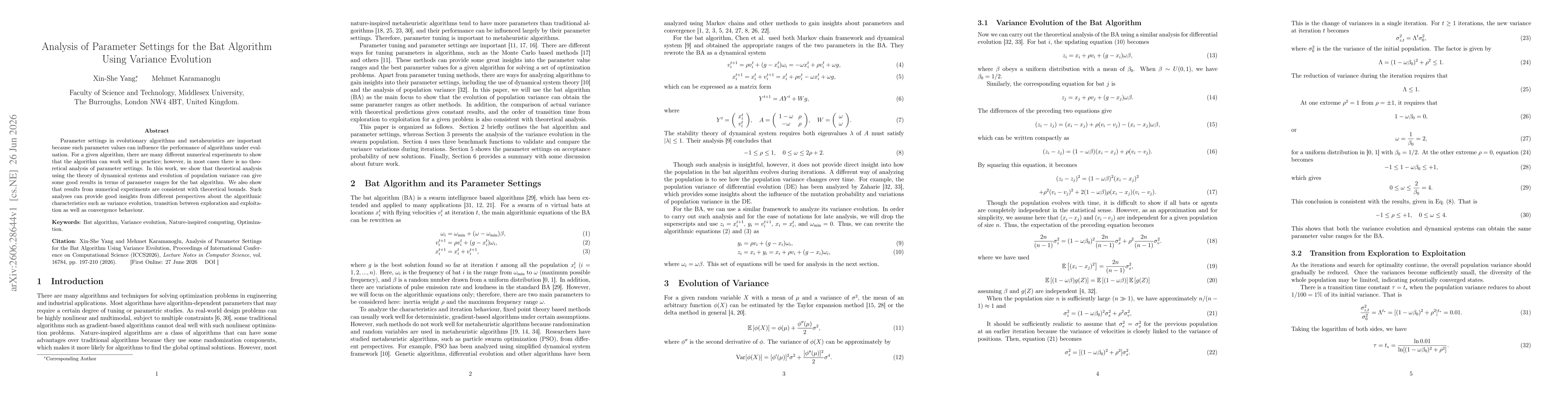 Thumbnail for Analysis of Parameter Settings for the Bat Algorithm Using Variance Evolution
