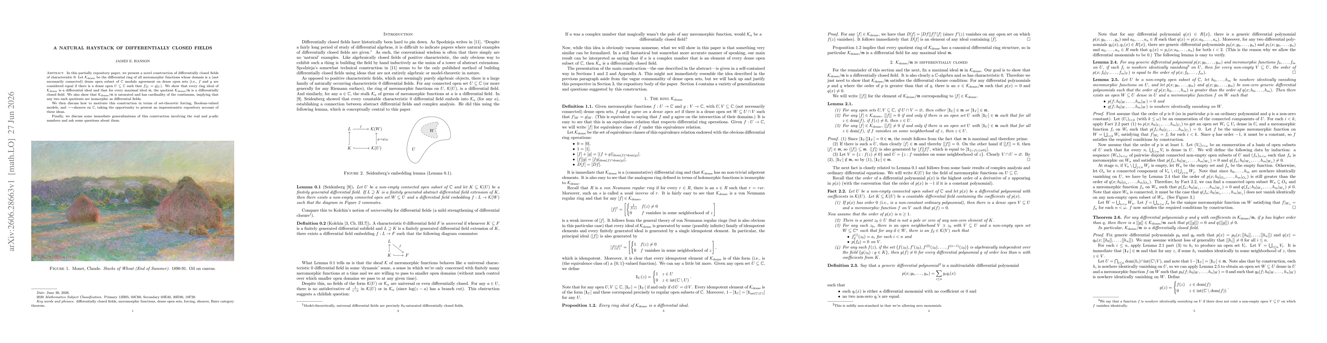 Thumbnail for A natural haystack of differentially closed fields