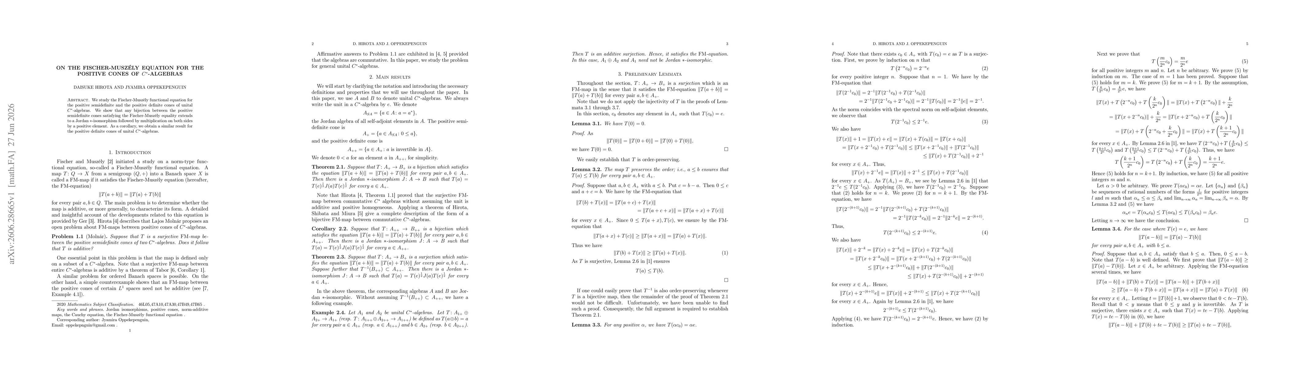 Thumbnail for On the Fischer-Muszély equation for the positive cones of $C^*$-algebras