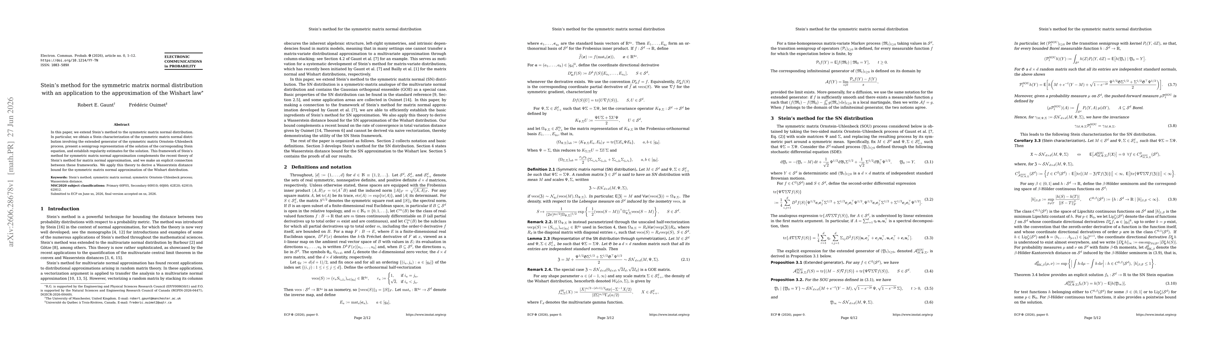 Thumbnail for Stein's method for the symmetric matrix normal distribution with an application to the approximation of the Wishart law
