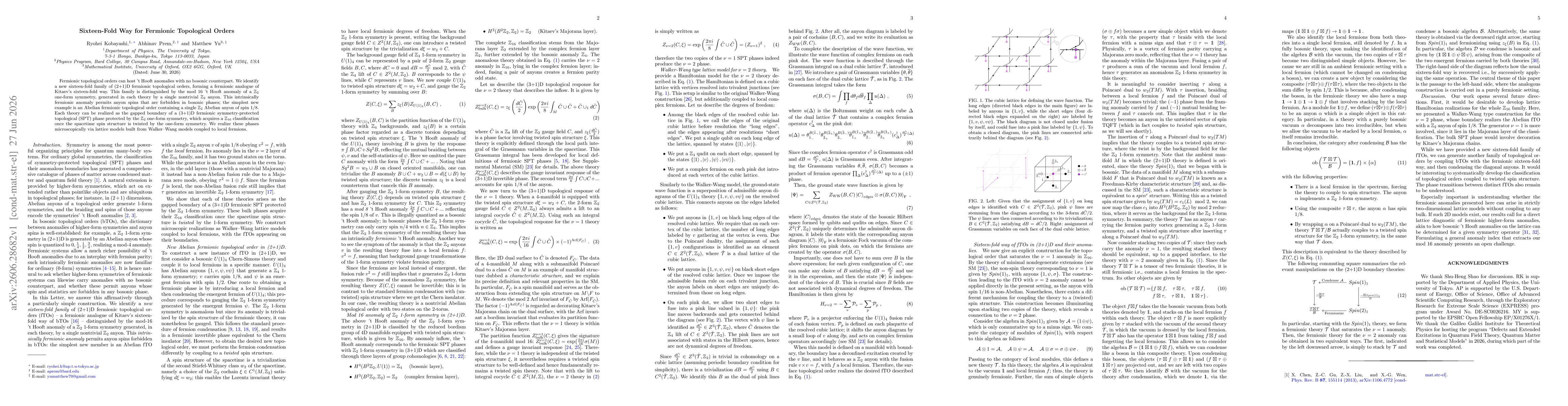 Thumbnail for Sixteen-Fold Way for Fermionic Topological Orders