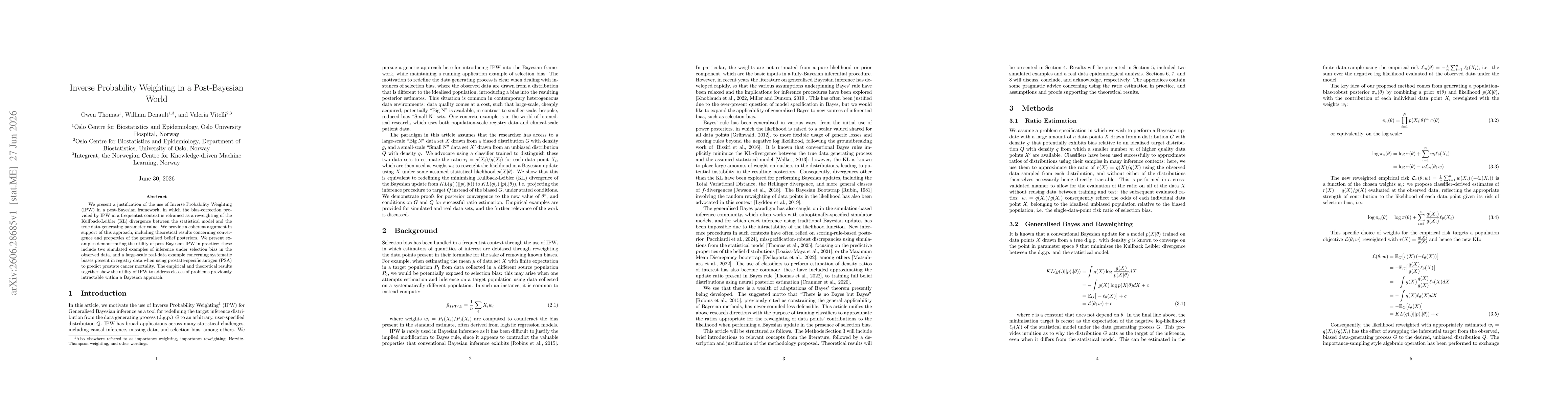 Thumbnail for Inverse Probability Weighting in a Post-Bayesian World