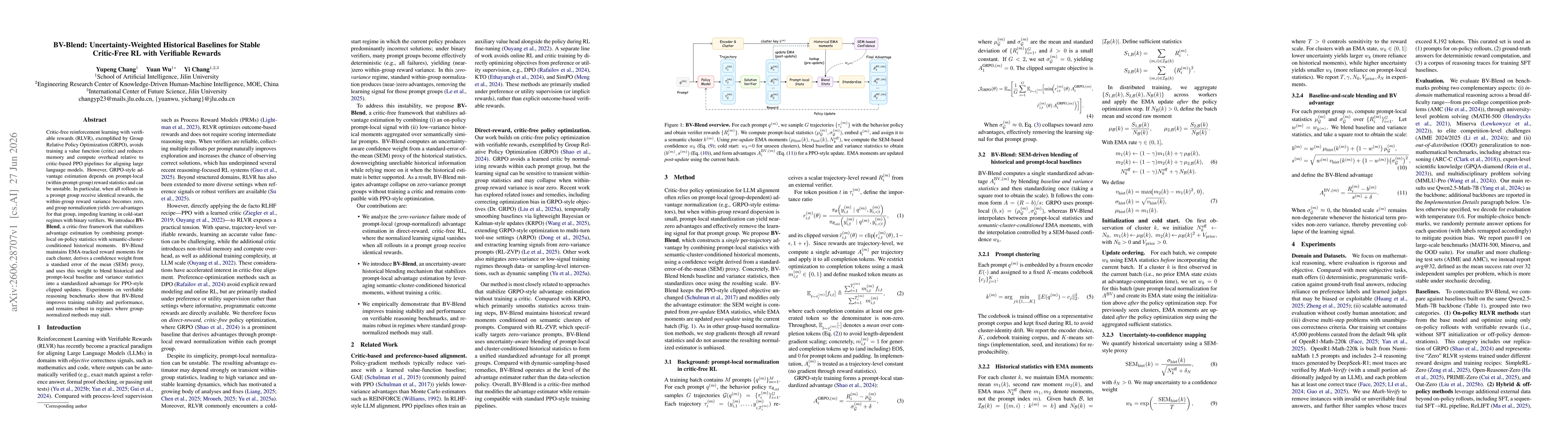Thumbnail for BV-Blend: Uncertainty-Weighted Historical Baselines for Stable Critic-Free RL with Verifiable Rewards