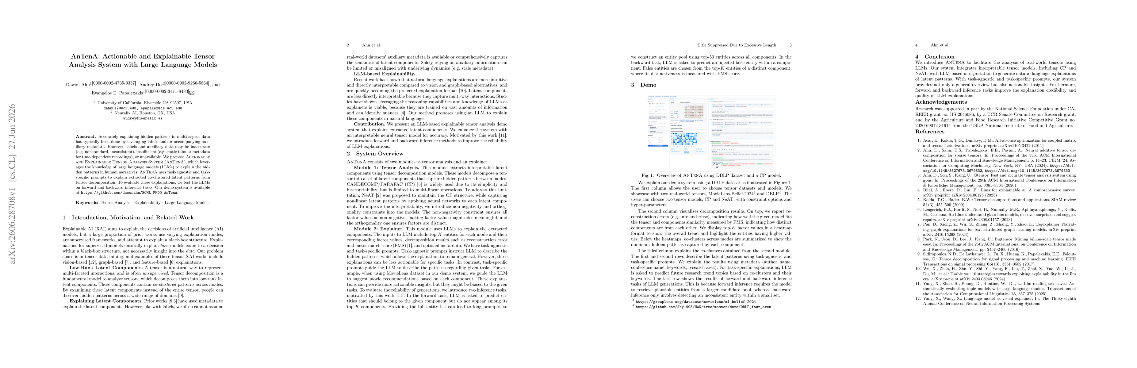 Thumbnail for AnTenA: Actionable and Explainable Tensor Analysis System with Large Language Models