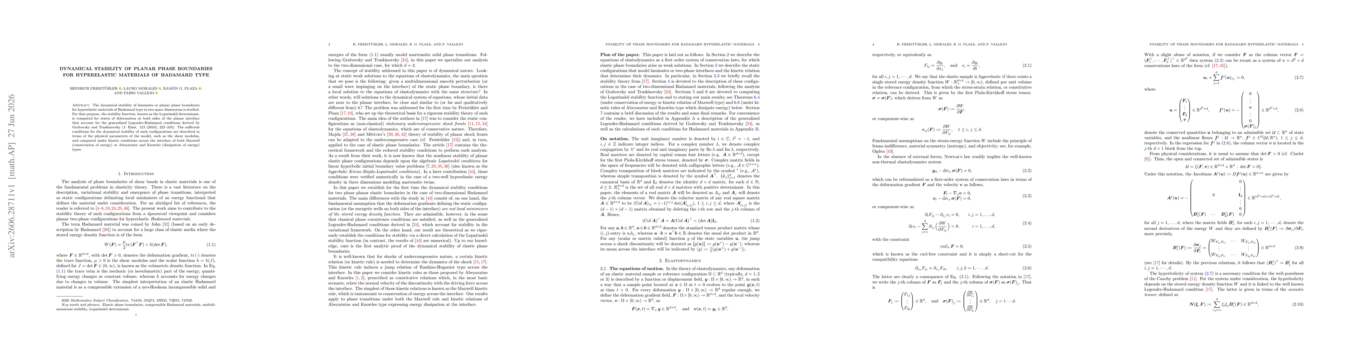 Thumbnail for Dynamical stability of planar phase boundaries for hyperelastic materials of Hadamard type