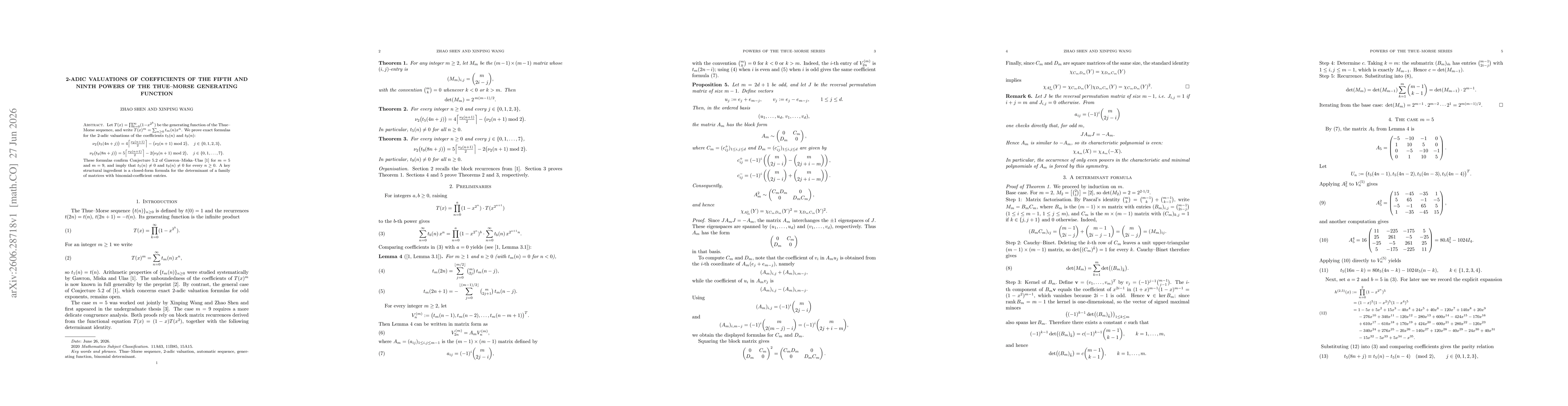 Thumbnail for 2-adic Valuations of Coefficients of the Fifth and Ninth Powers of the Thue--Morse Generating Function