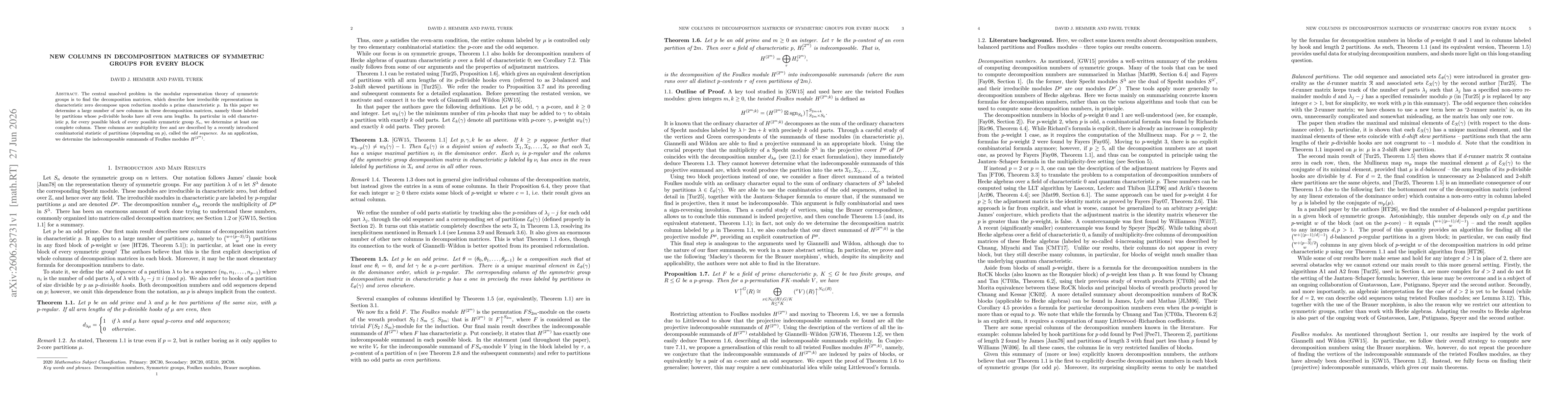 Thumbnail for New columns in decomposition matrices of symmetric groups for every block