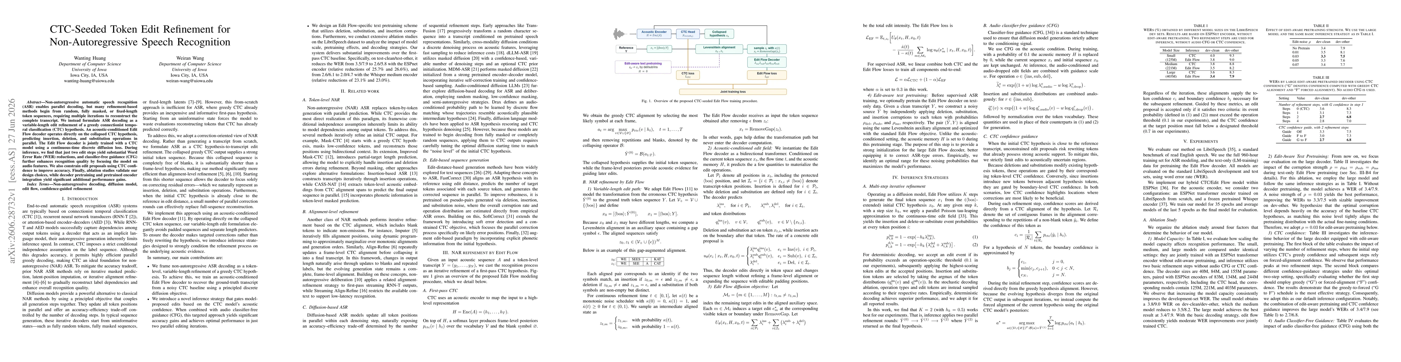 Thumbnail for CTC-Seeded Token Edit Refinement for Non-Autoregressive Speech Recognition
