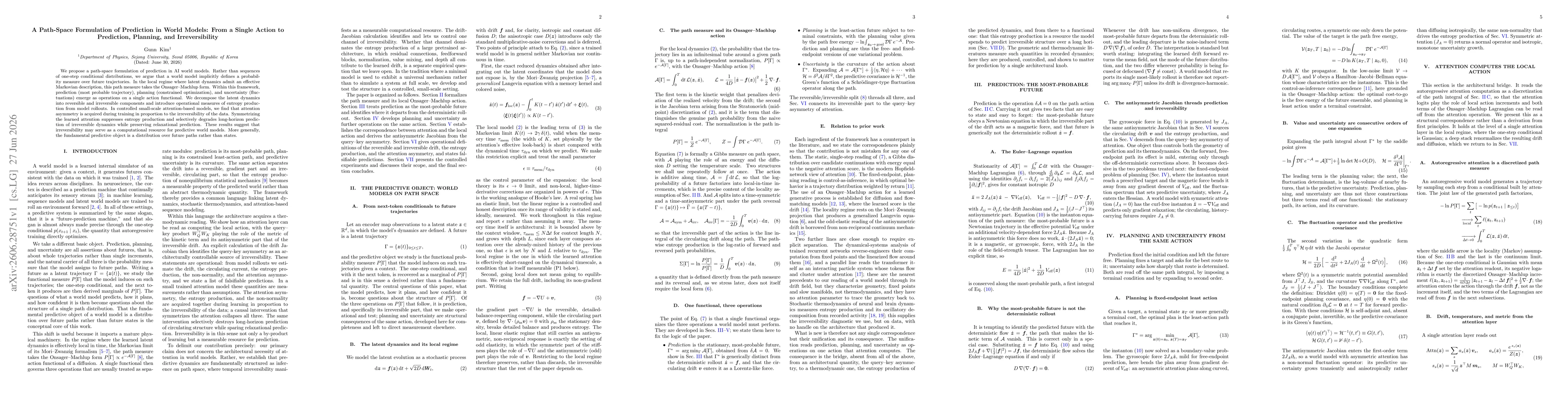 Thumbnail for A Path-Space Formulation of Prediction in World Models: From a Single Action to Prediction, Planning, and Irreversibility