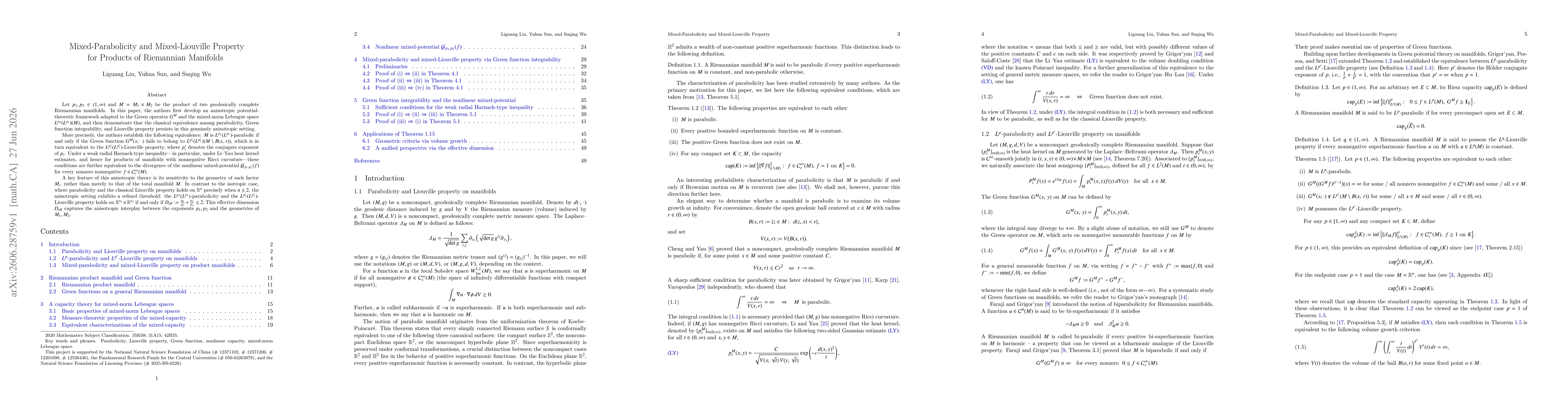 Thumbnail for Mixed-Parabolicity and Mixed-Liouville Property for Products of Riemannian Manifolds