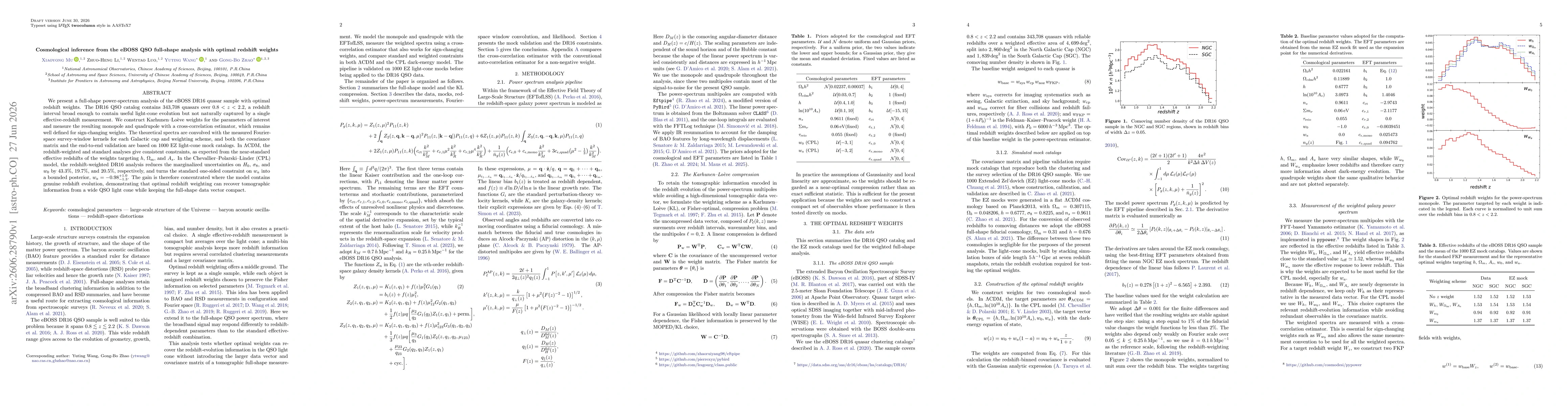 Thumbnail for Cosmological inference from the eBOSS QSO full-shape analysis with optimal redshift weights