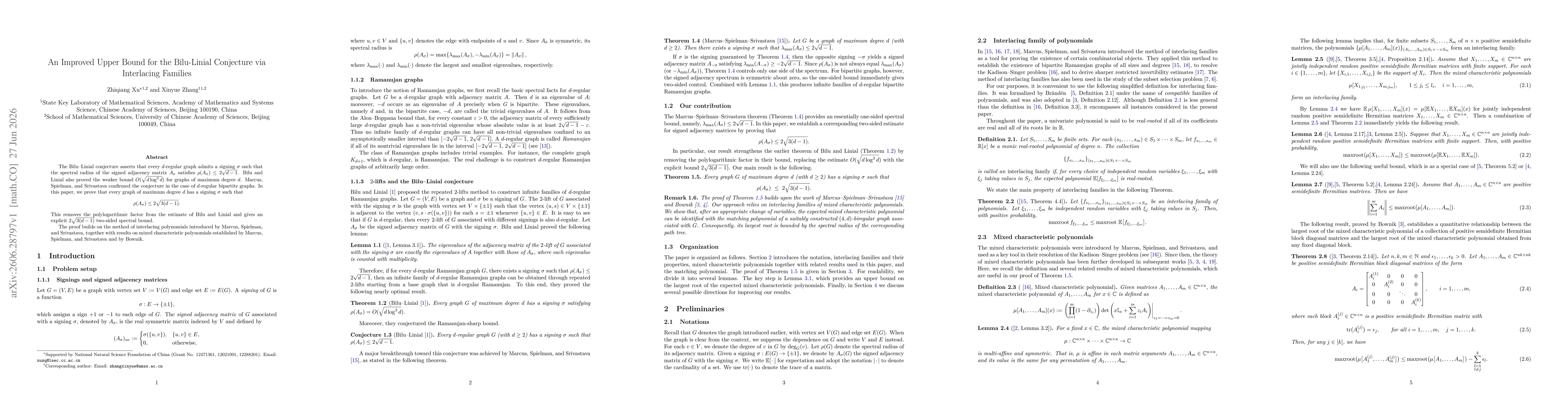 Thumbnail for An Improved Upper Bound for the Bilu-Linial Conjecture via Interlacing Families