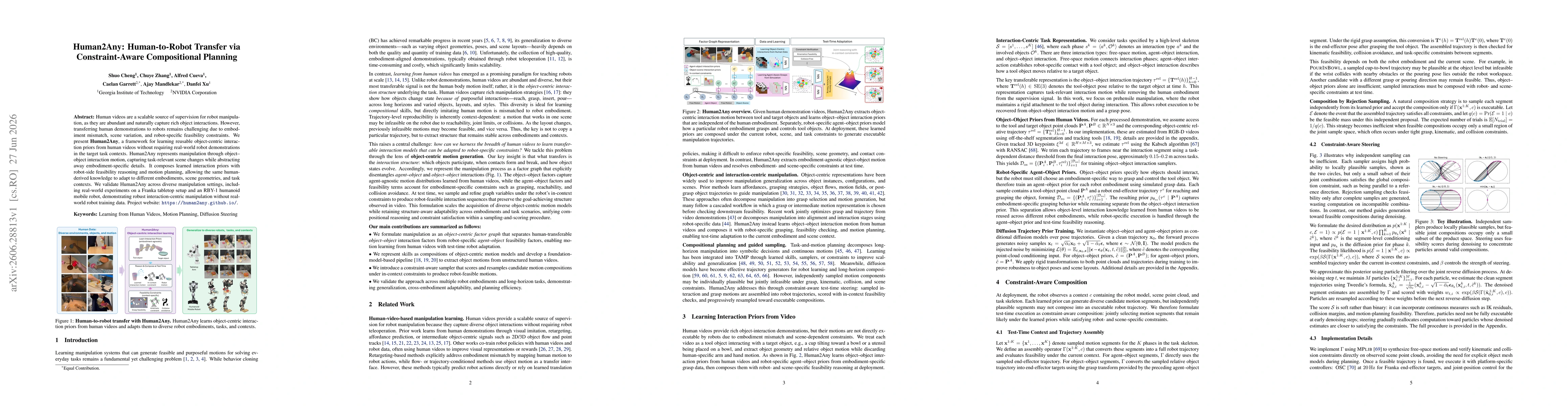 Thumbnail for Human2Any: Human-to-Robot Transfer via Constraint-Aware Compositional Planning