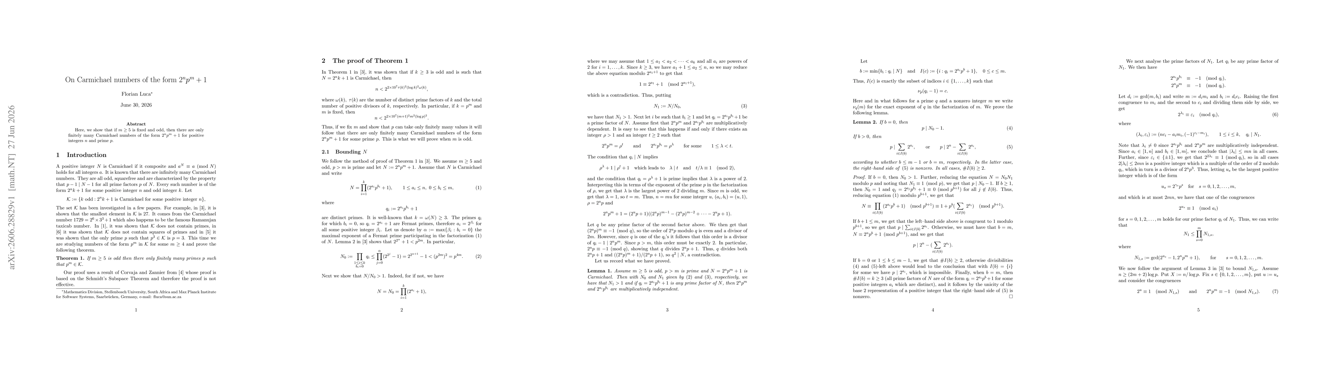 Thumbnail for On Carmichael numbers of the form $2^np^m+1$