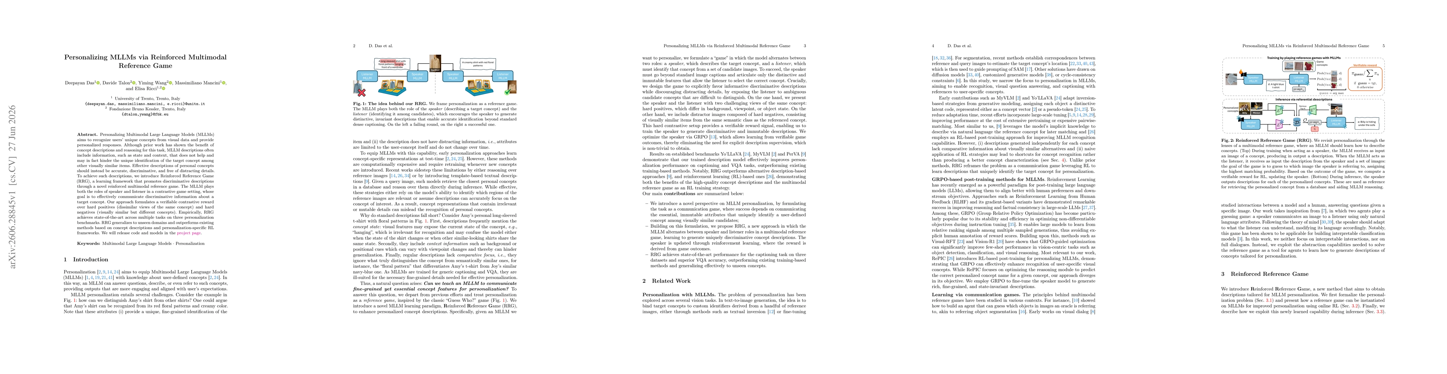 Thumbnail for Personalizing MLLMs via Reinforced Multimodal Reference Game