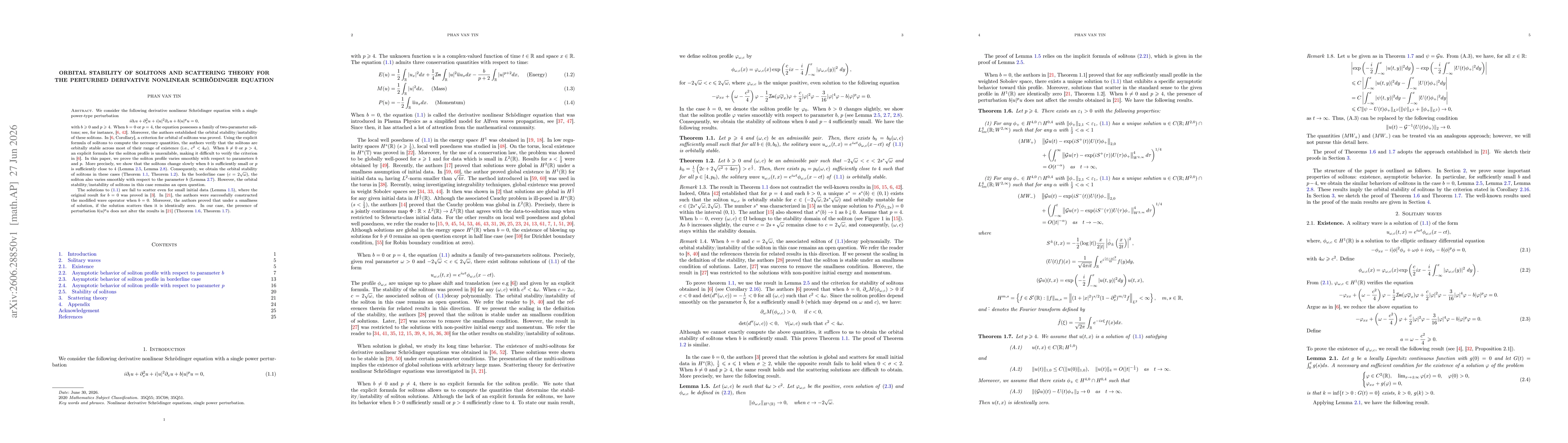 Thumbnail for Orbital Stability of Solitons and Scattering Theory for the Perturbed Derivative Nonlinear Schrödinger Equation