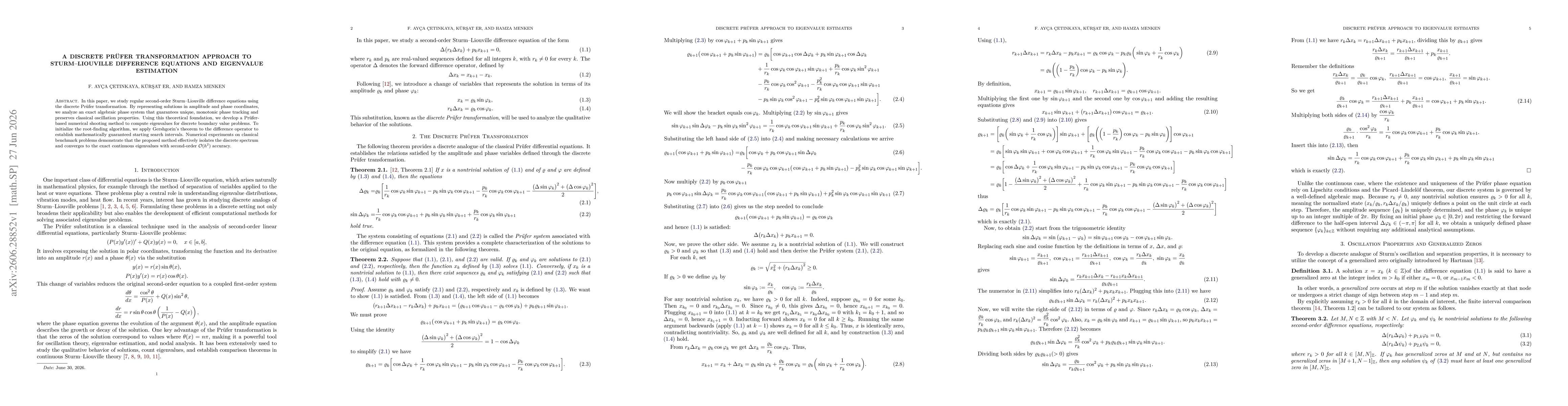 Thumbnail for A Discrete Prüfer Transformation Approach to Sturm--Liouville Difference Equations and Eigenvalue Estimation