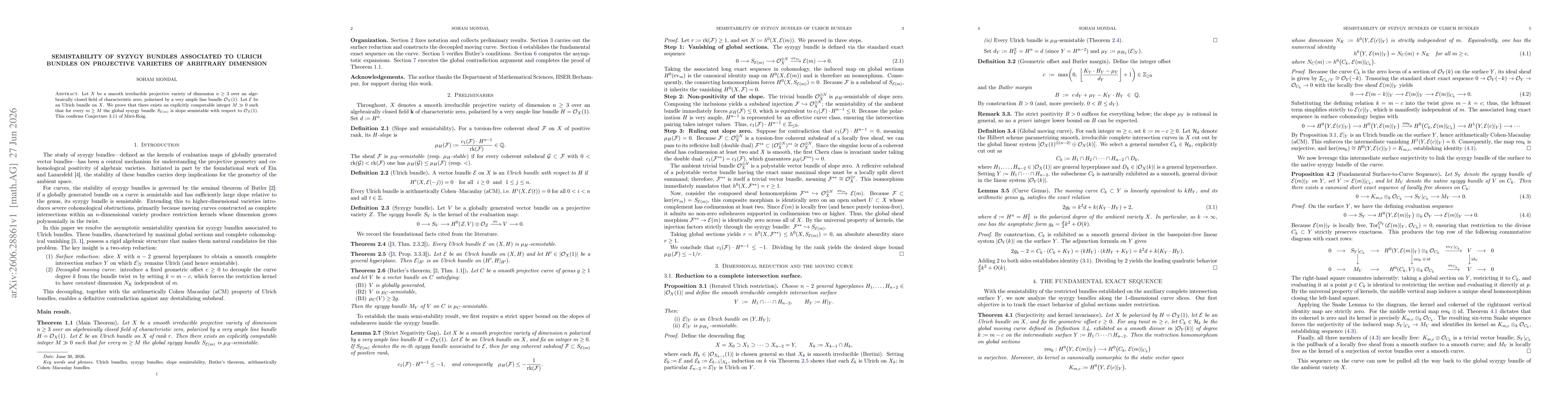 Thumbnail for Semistability of Syzygy Bundles Associated to Ulrich Bundles on Projective Varieties of Arbitrary Dimension