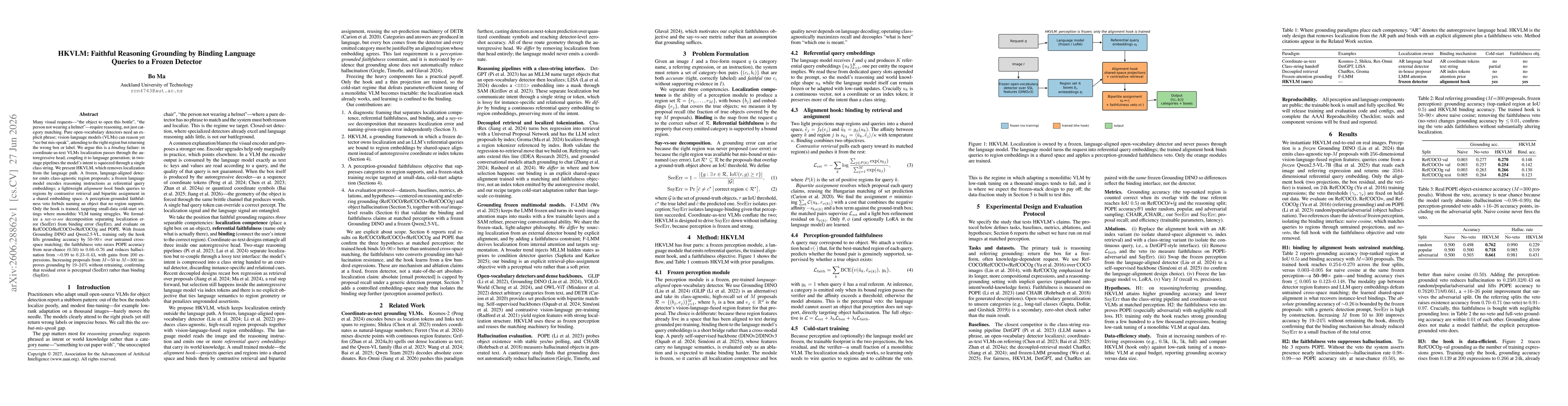 Thumbnail for HKVLM: Faithful Reasoning Grounding by Binding Language Queries to a Frozen Detector