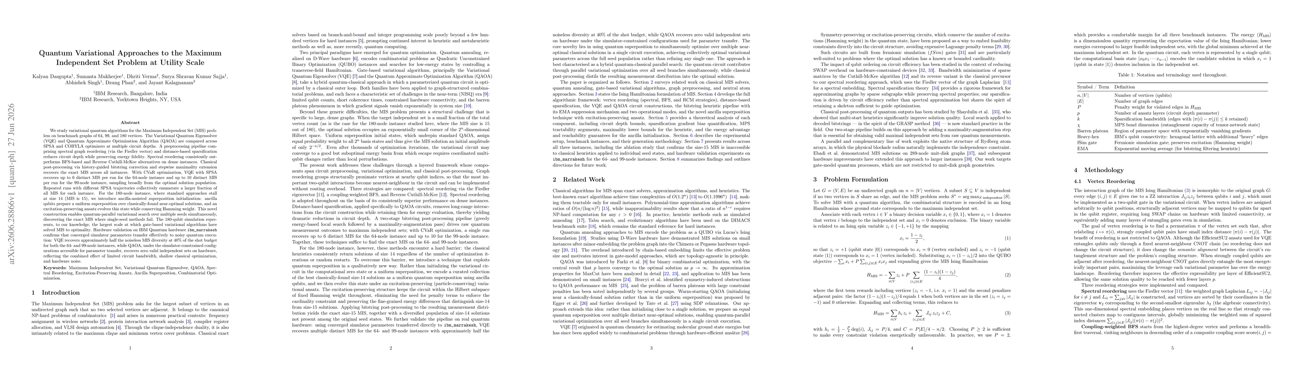 Thumbnail for Quantum Variational Approaches to the Maximum Independent Set Problem at Utility Scale