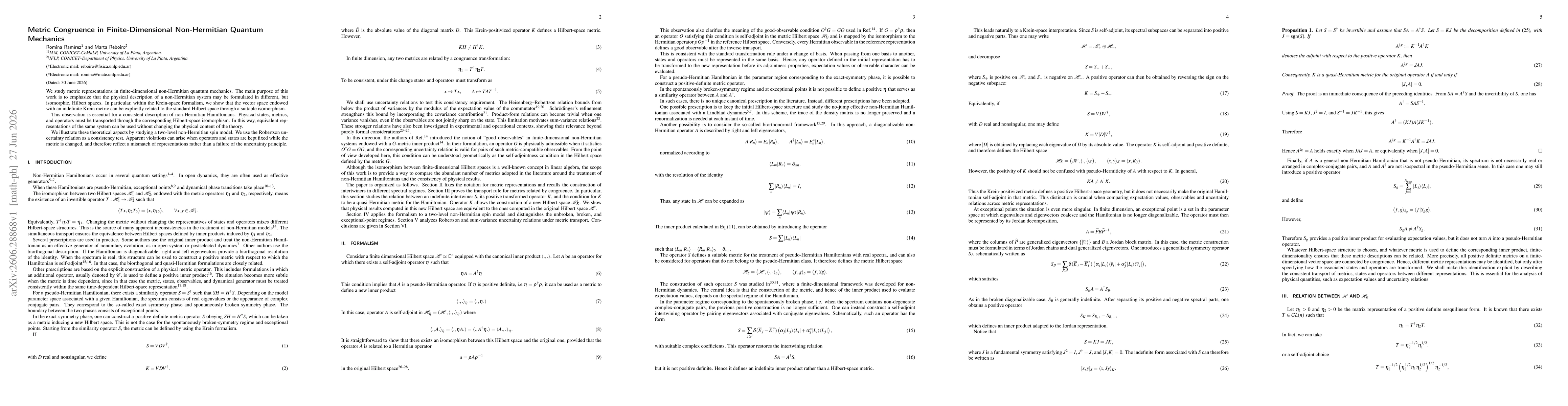 Thumbnail for Metric Congruence in Finite-Dimensional Non-Hermitian Quantum Mechanics
