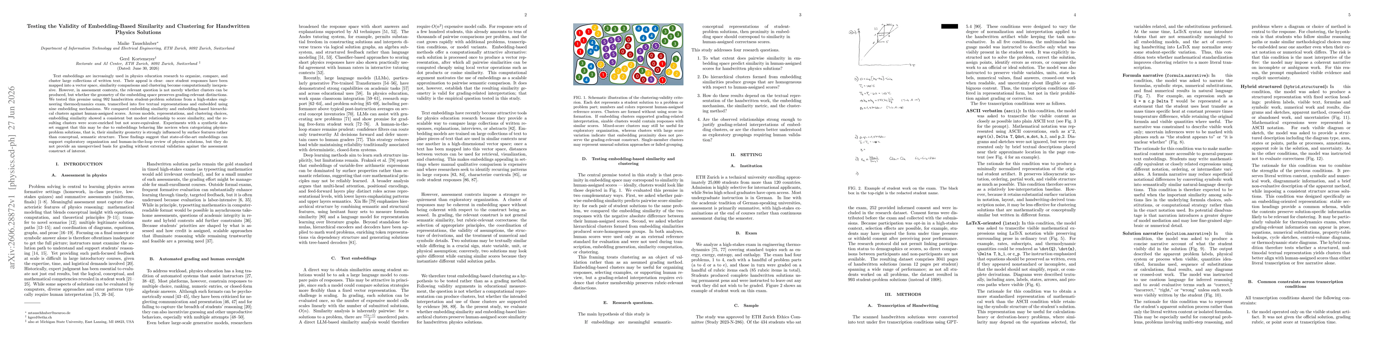 Thumbnail for Testing the Validity of Embedding-Based Similarity and Clustering for Handwritten Physics Solutions