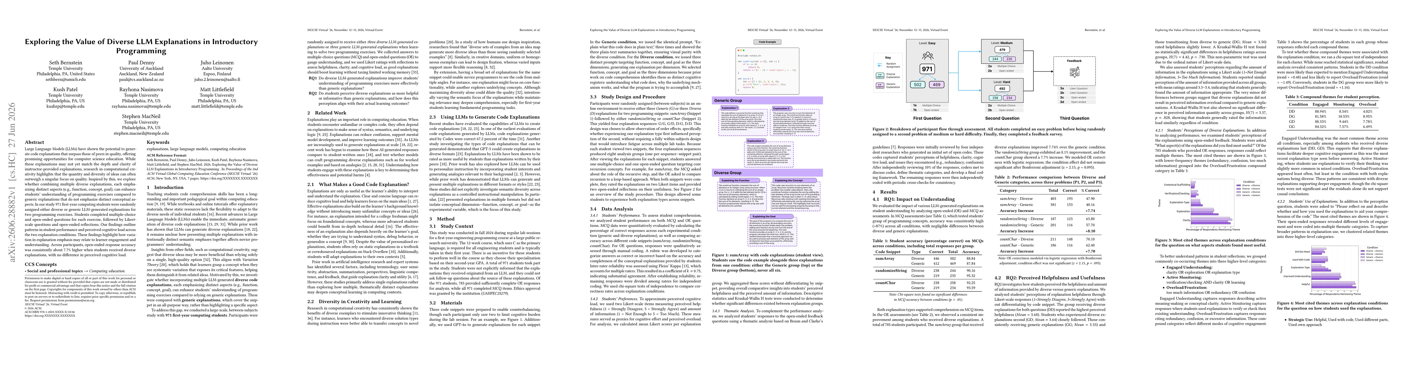 Thumbnail for Exploring the Value of Diverse LLM Explanations in Introductory Programming