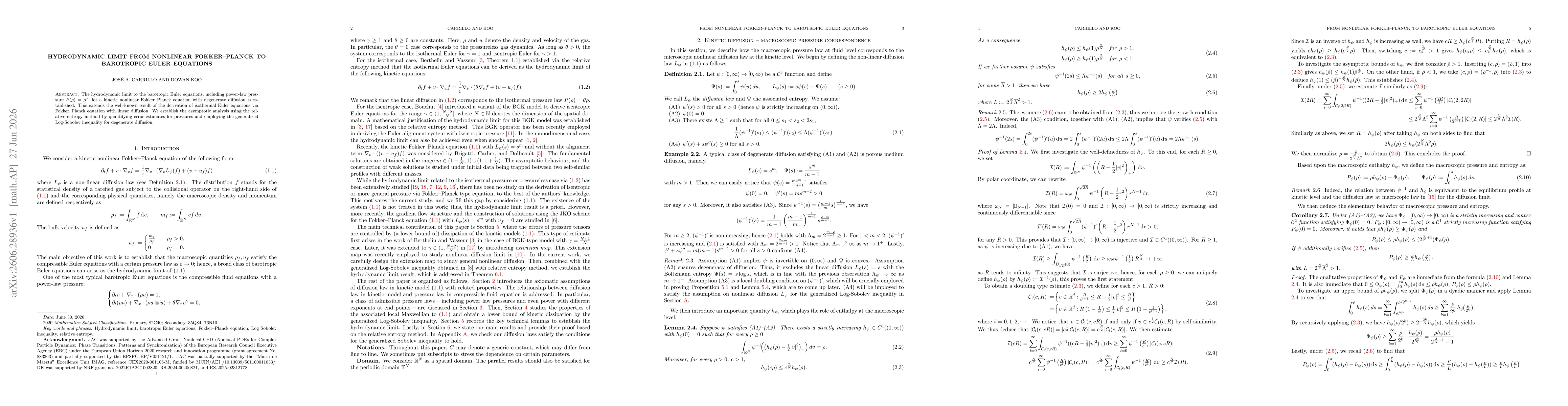 Thumbnail for Hydrodynamic limit from nonlinear Fokker--Planck to barotropic Euler equations