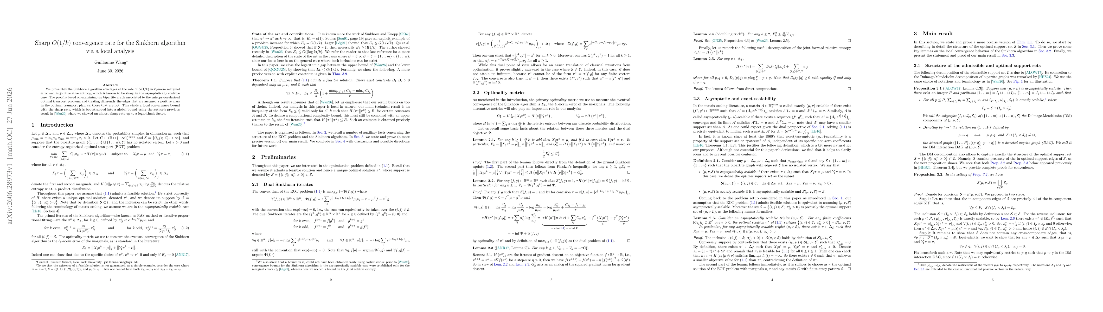 Thumbnail for Sharp $O(1/k)$ convergence rate for the Sinkhorn algorithm via a local analysis