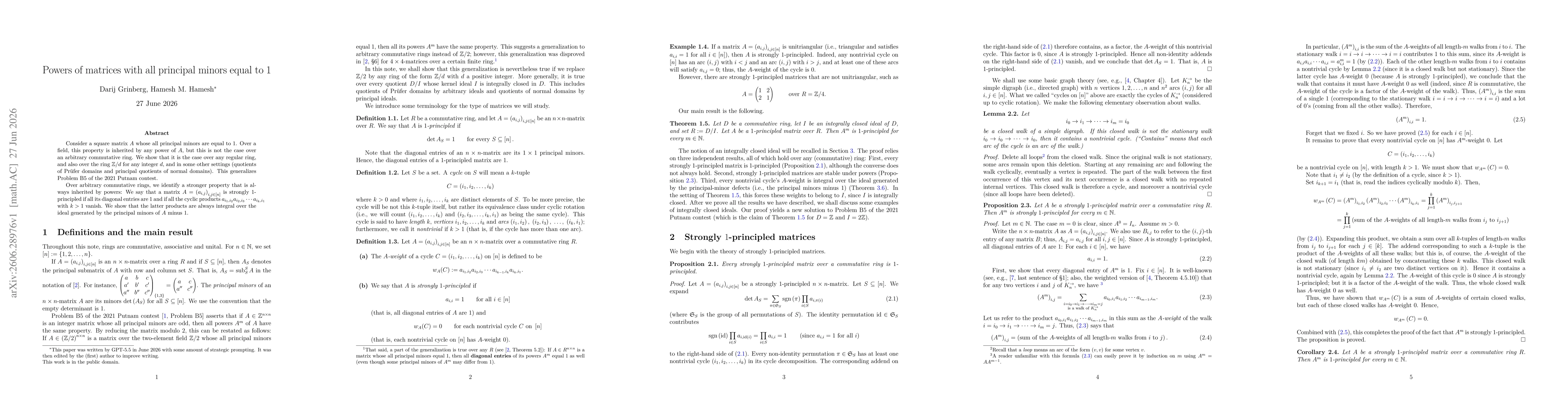 Thumbnail for Powers of matrices with all principal minors equal to 1