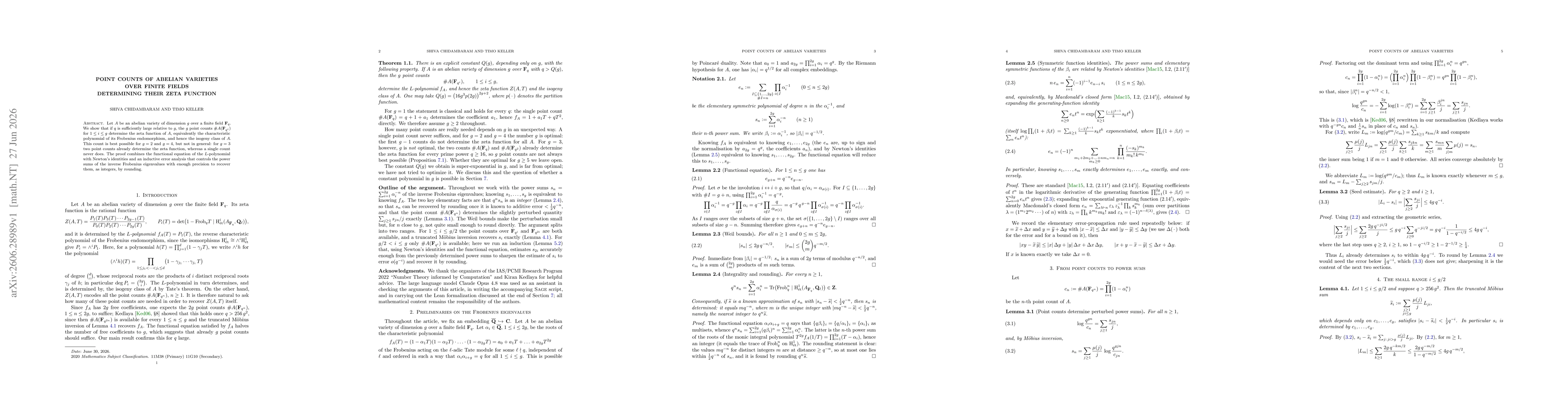 Thumbnail for Point counts of abelian varieties over finite fields determining their zeta function