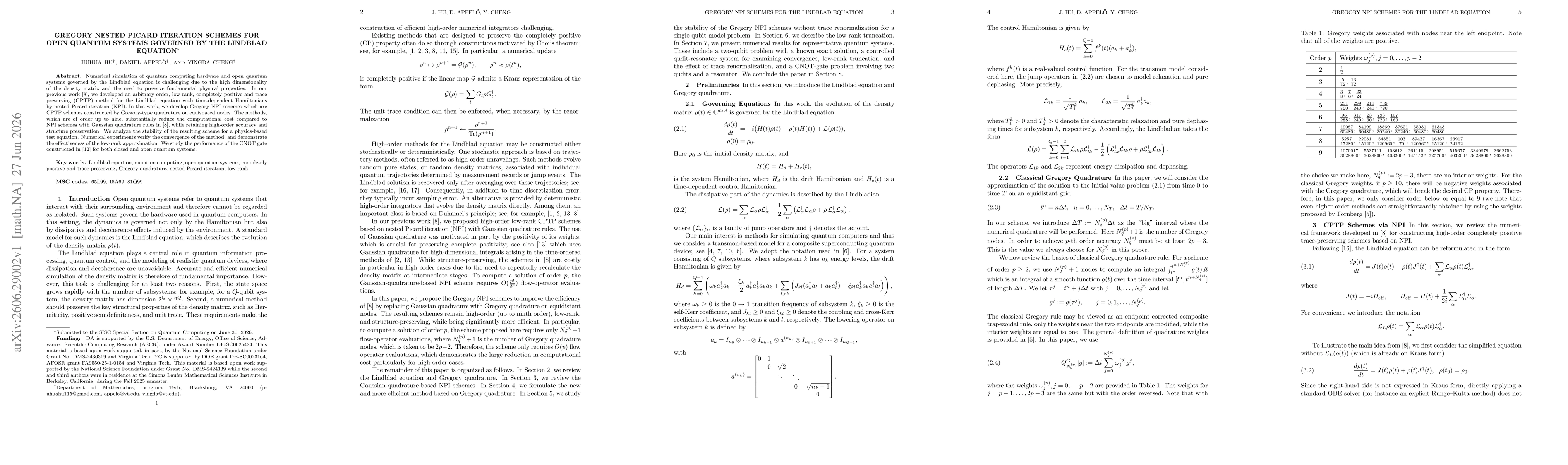 Thumbnail for Gregory Nested Picard Iteration Schemes for Open Quantum Systems Governed by the Lindblad Equation