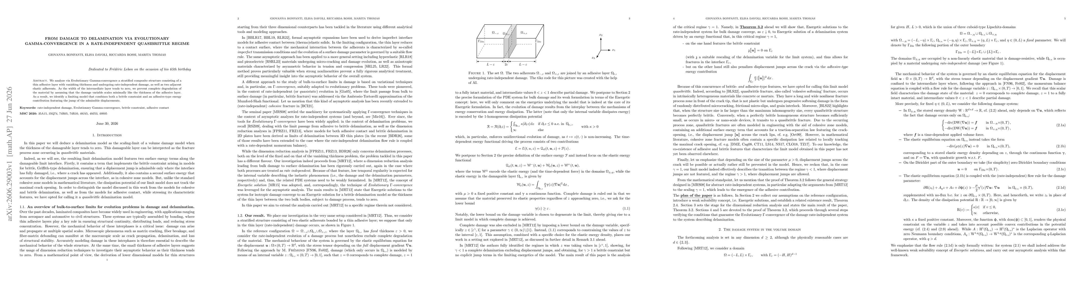Thumbnail for From damage to delamination via evolutionary Gamma-convergence in a rate-independent quasibrittle regime