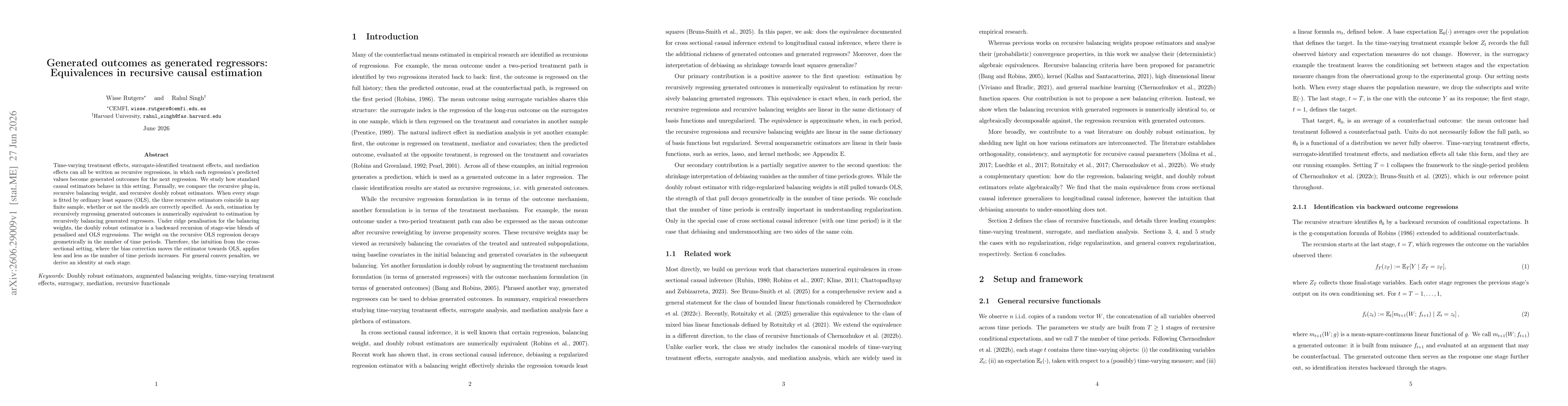Thumbnail for Generated outcomes as generated regressors: Equivalences in recursive causal estimation
