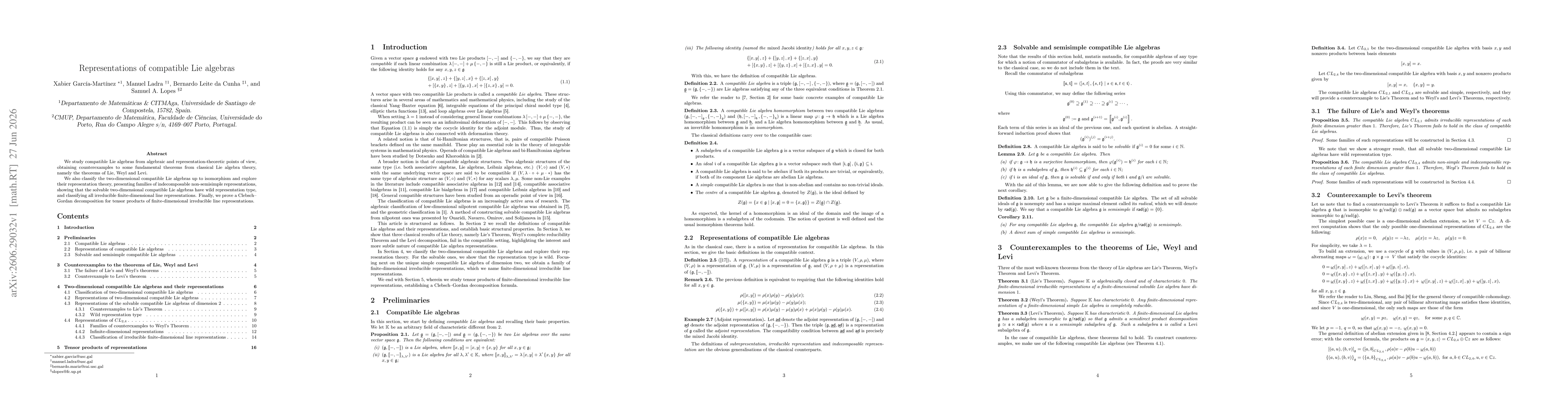Thumbnail for Representations of compatible Lie algebras