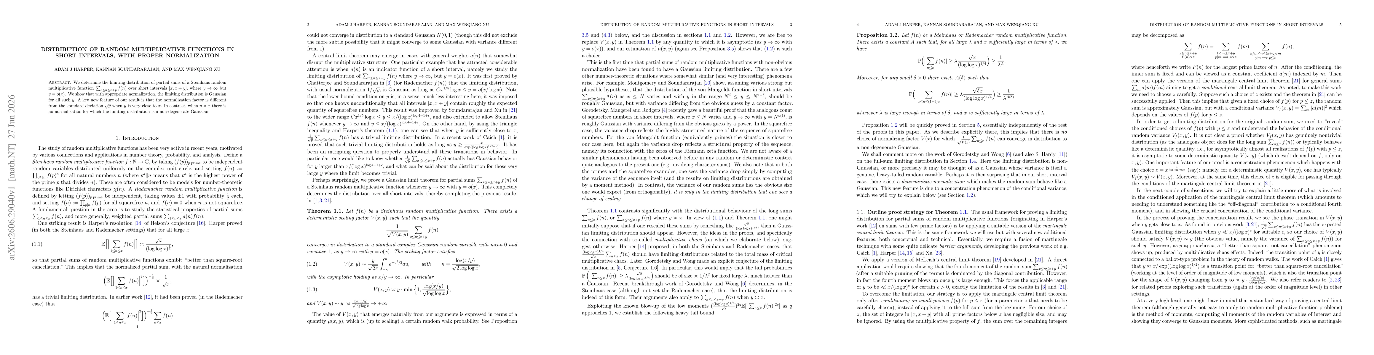 Thumbnail for Distribution of random multiplicative functions in short intervals, with proper normalization