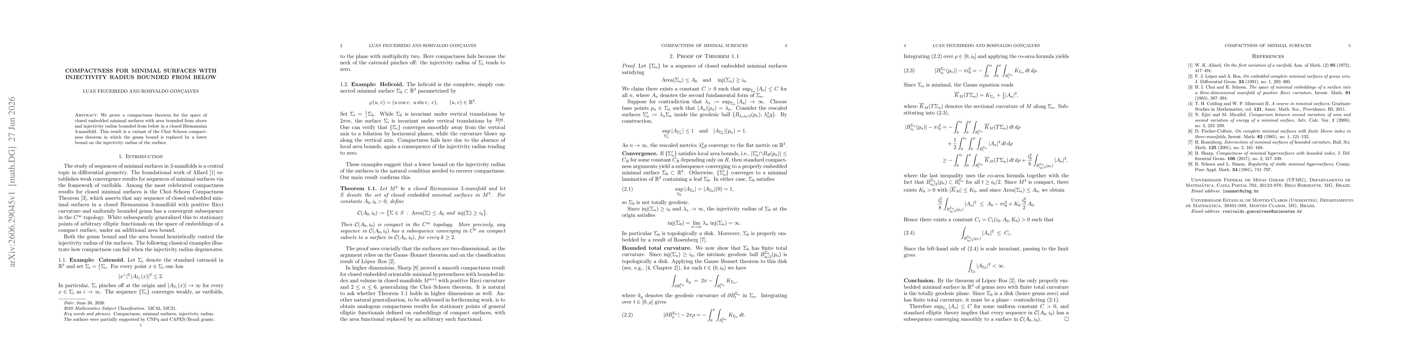 Thumbnail for Compactness for minimal surfaces with injectivity radius bounded from below